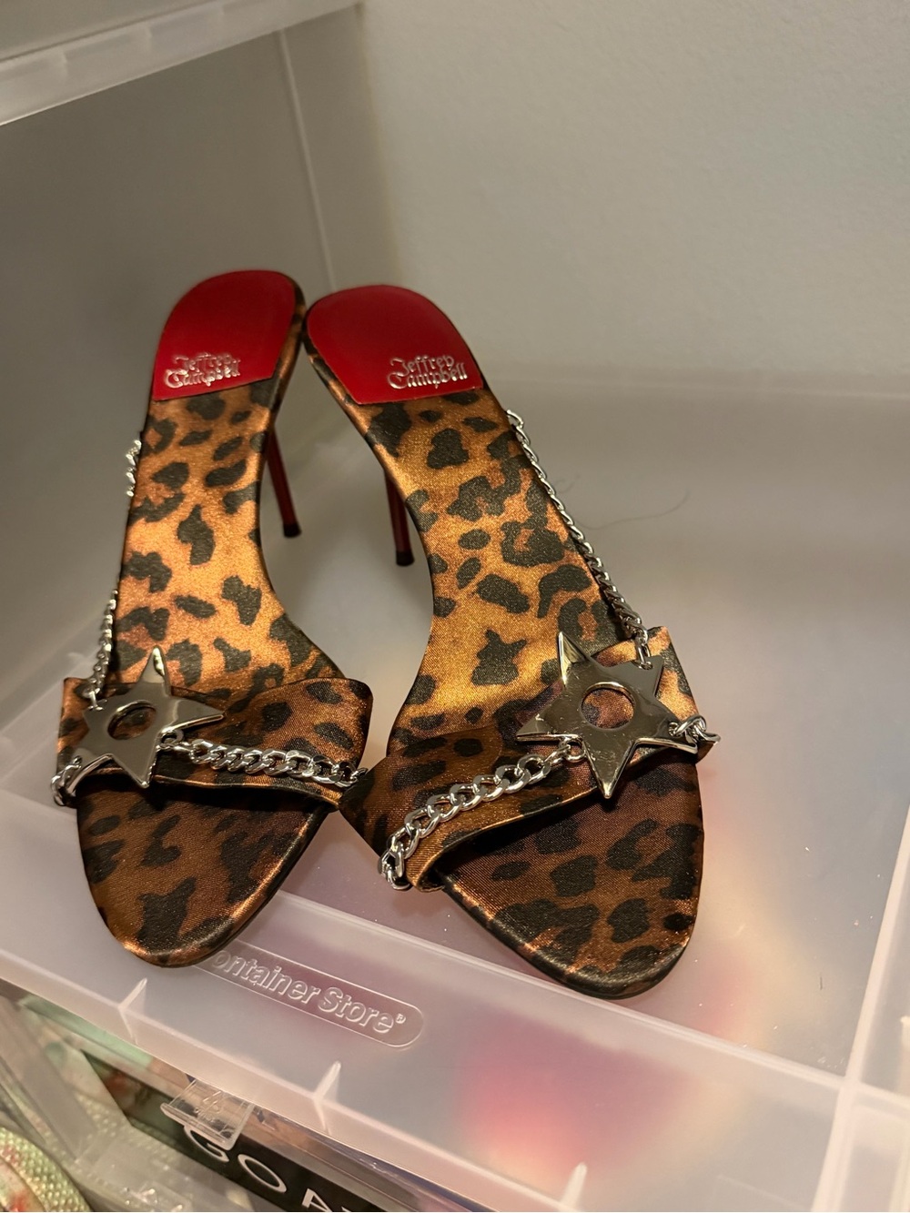 Jeffrey Campbell Leopard Star Chain Mules with Red Insole